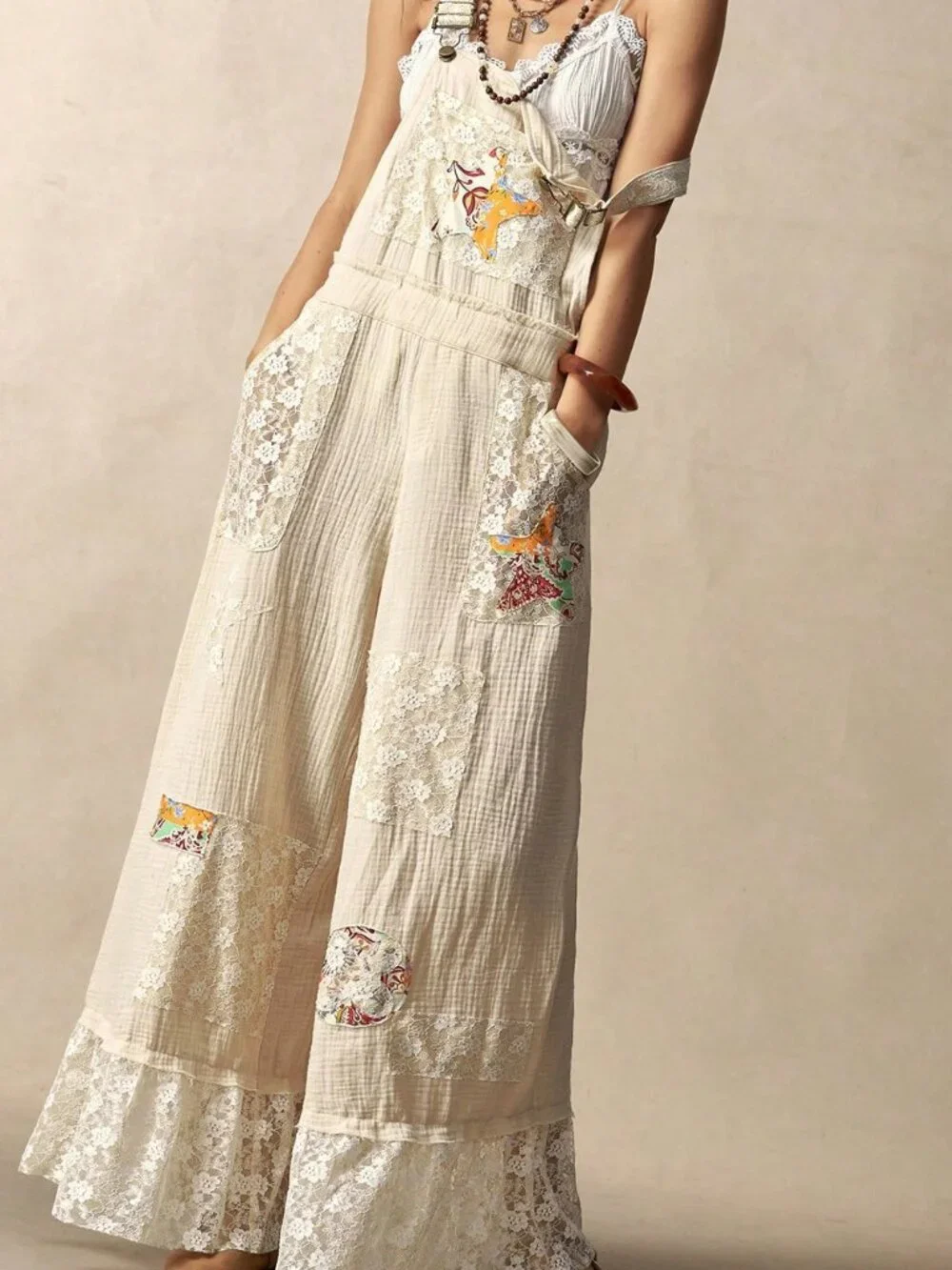 Multicolor Elegant Boho Women's Cotton Patchwork Print Jumpsuit